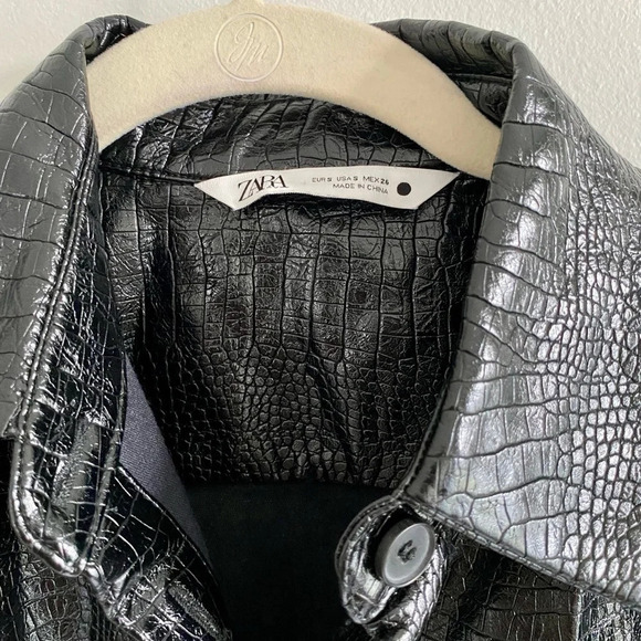 Black Zara Faux Leather Crocodile-Effect Oversized Shirt Jacket  Size Small - Picture 4 of 10